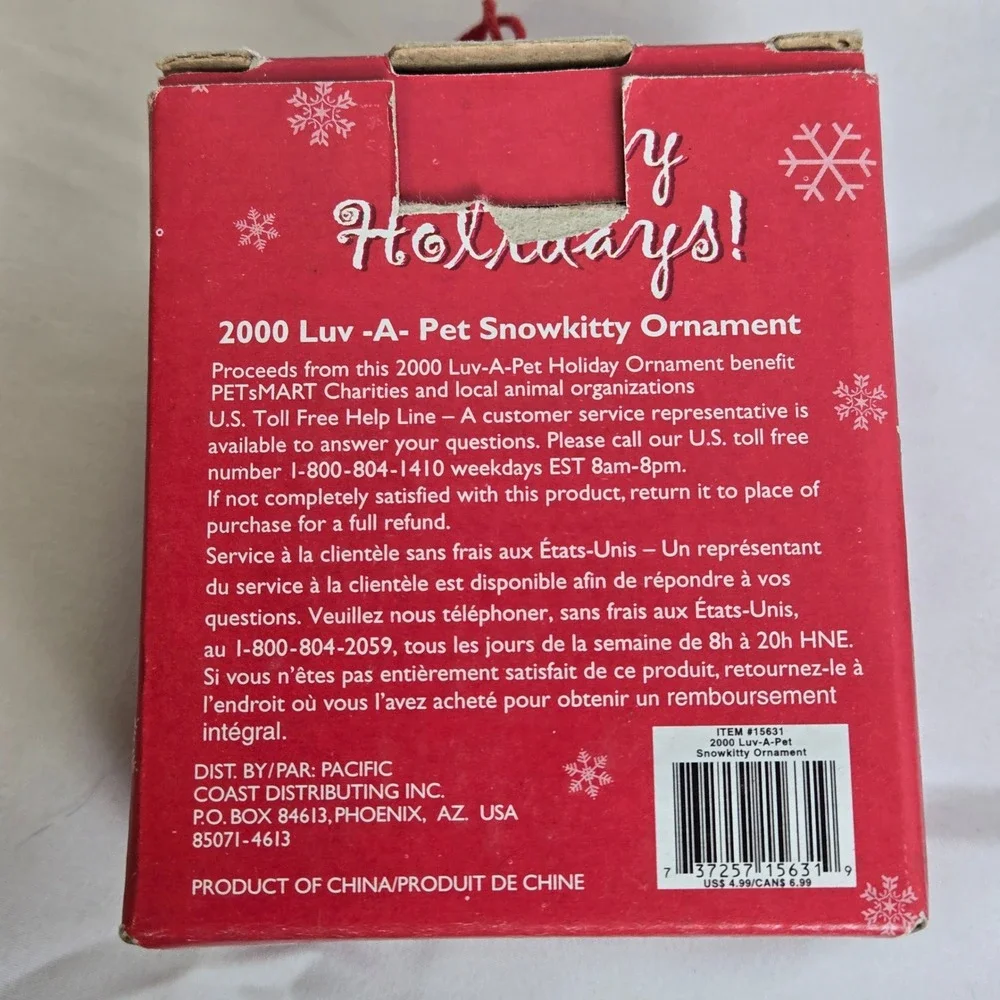 Pet Holiday Luv-A-Pet 2000 Snowkitty Cat Christmas Ornament‎ & BoxVintage Y2K